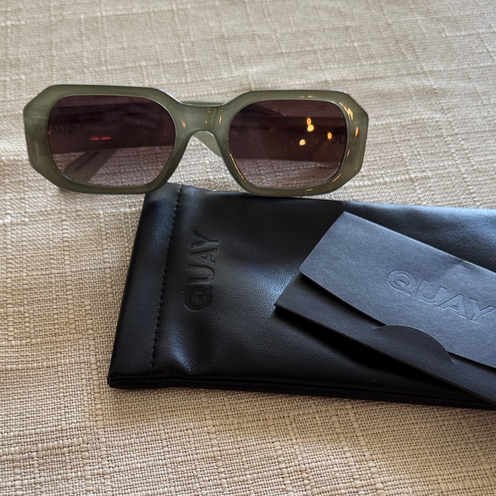 Quay Rectangular Olive Green Frame Sunglasses with Brown Lenses
